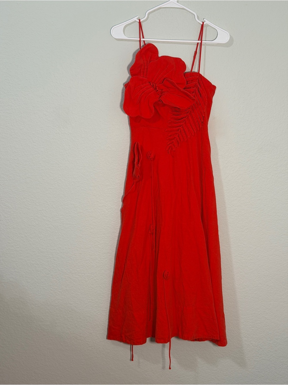 Farm Rio Red Garden Linen Blend Cocktail Midi Dress Size XS - Picture 3 of 8